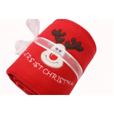 Personalised Baby 1st Christmas Reindeer Soft Blanket